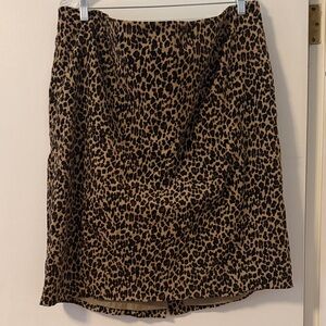 Talbots 22W Plus Leopard Velvety A-Line Pencil Skirt Brown Black Fall Mod Cute!